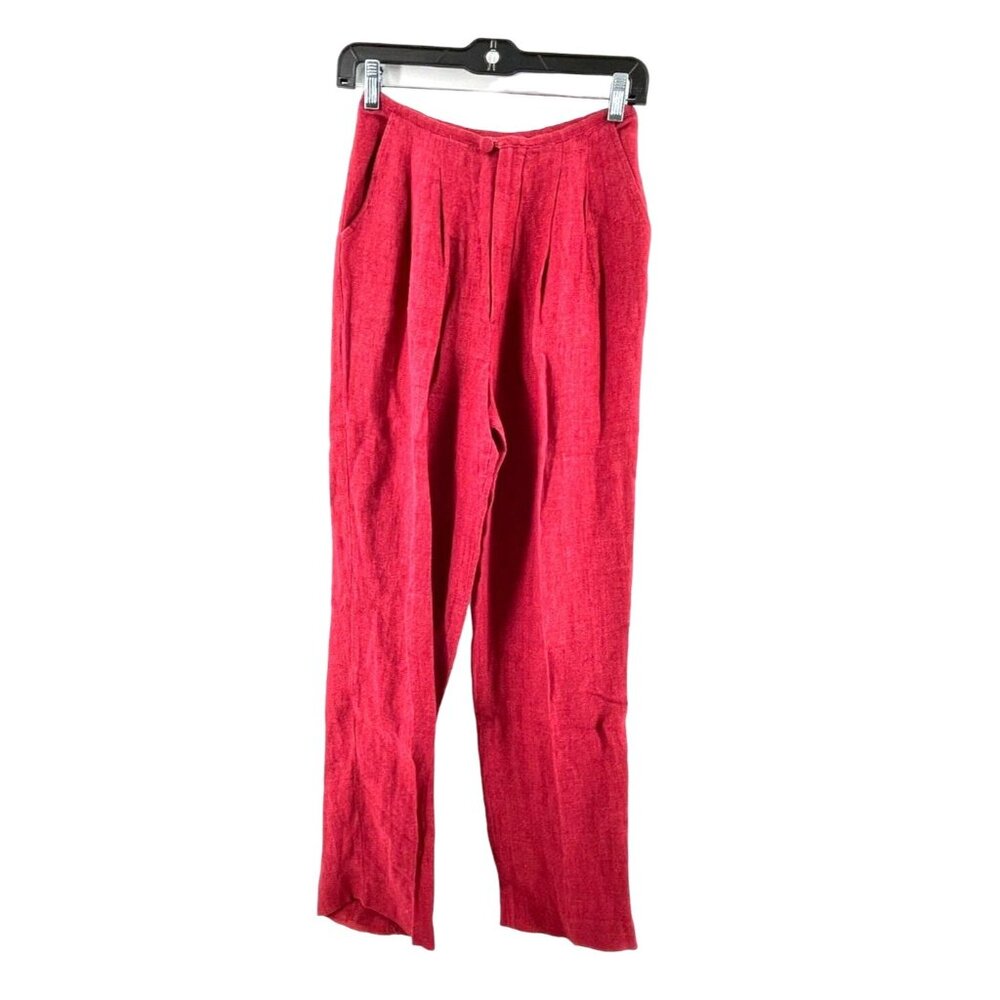 Limited London Paris NY Women's Red 100% Linen Pleated Pants Italy Size 2